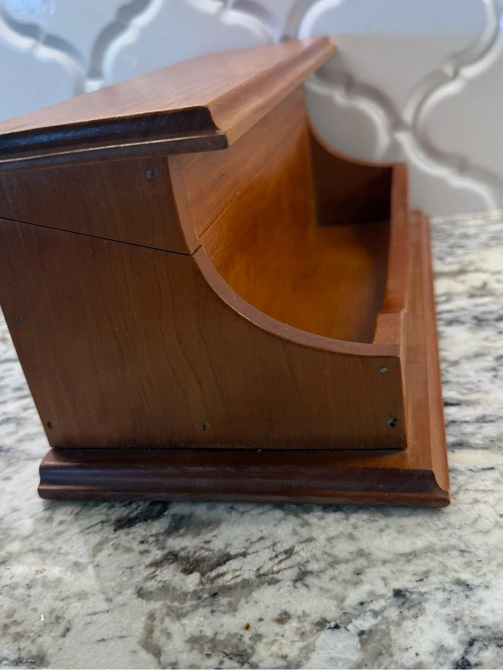 Vintage Wooden Desk Organizer Mail Sorter Letter Holder Hinged Lid Slanted Box
